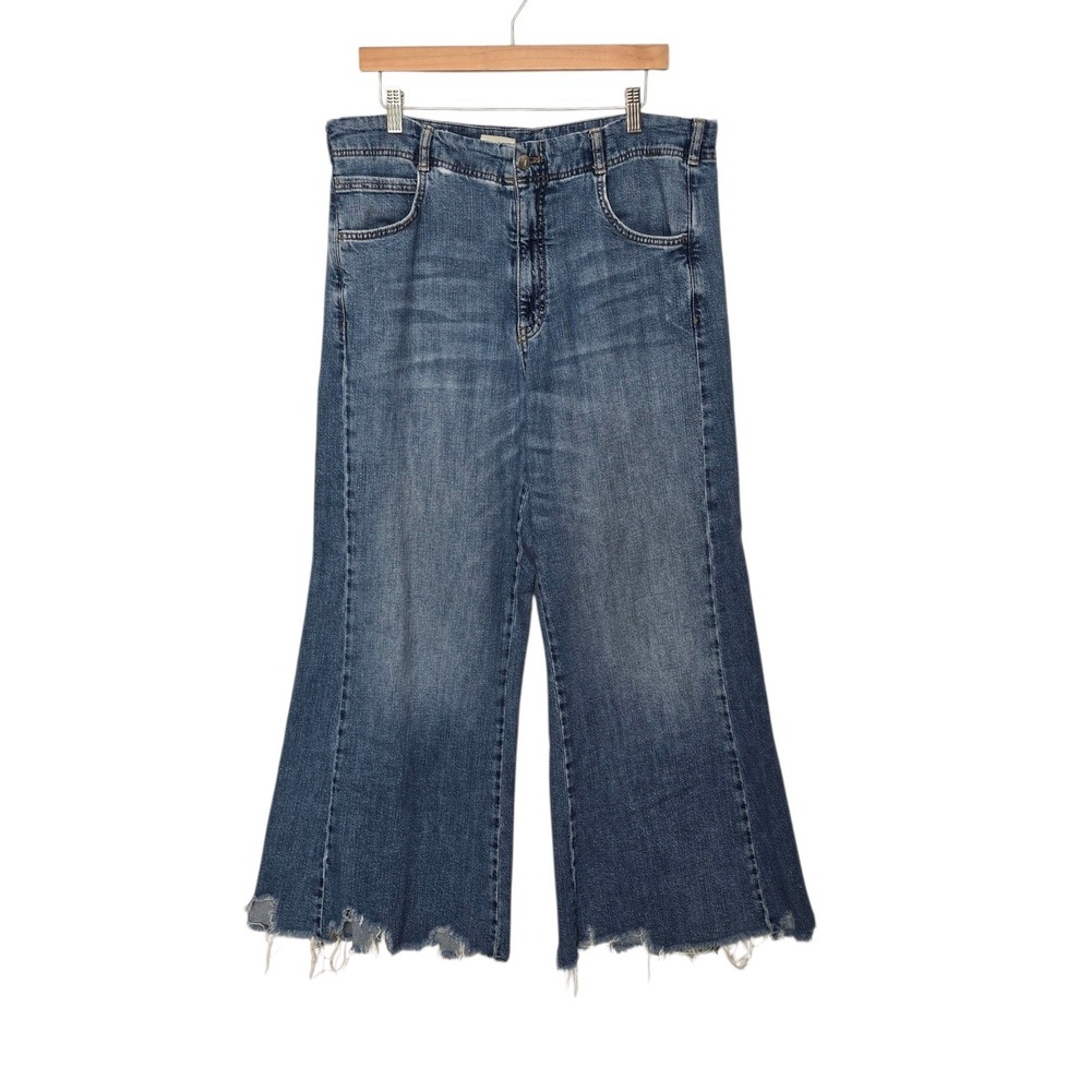 Pilcro Anthropologie Women Blue Wide Leg High Rise Raw Hem Jeans Size‎ 32
